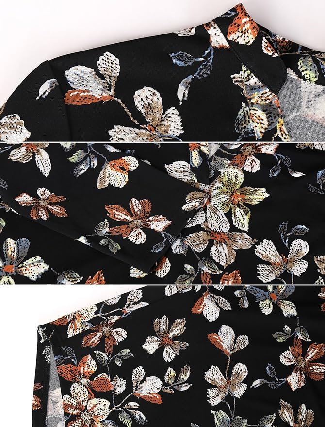 BAISHENGGT 3/4 Sleeve Tops for Women Notch V Neck Floral Work Blouses Dressy Casual Loose Fit Going Out Tunic Tops