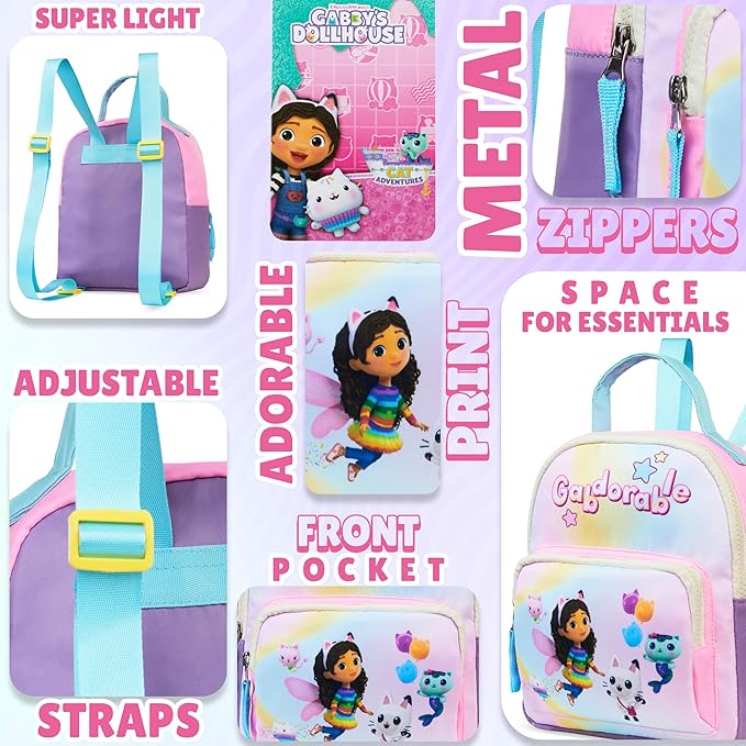 Get Trend Gabby’s Dollhouse Mini Backpack for Kids Girls Toddlers 9x7” Travel Bag Cute Bag for Daycare Trips Vacation Fashion Gifts for Girls (Multi Gabby’s Dollhouse)