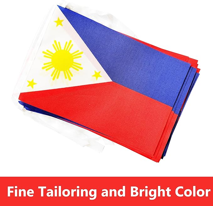 Yamiuo 100 Ft Philippine String Flag - 76 Pcs Mini Banner Flags for Sports, Bars, School Festivals & Parties