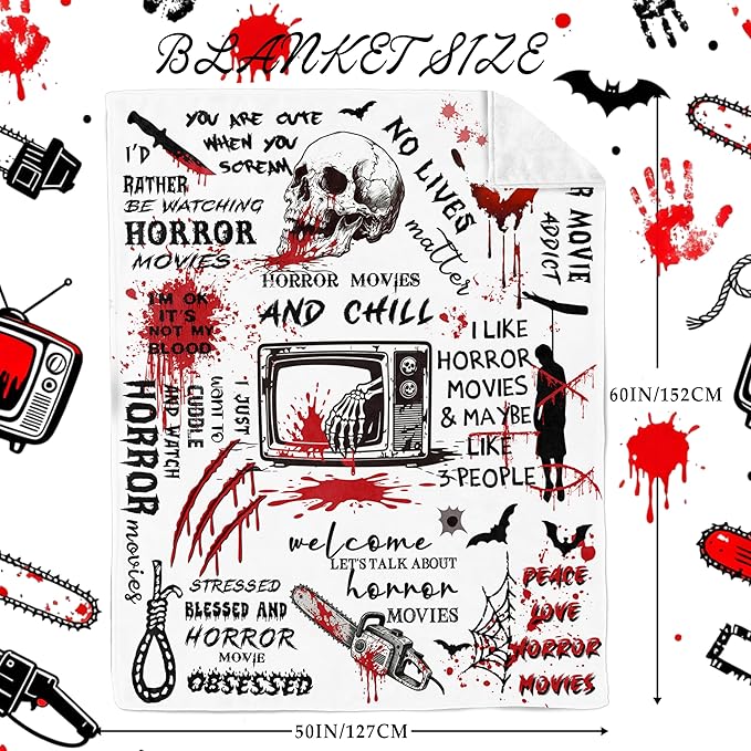 Loxezom Horror Movie Gifts Blanket 60" X 50", Halloween Christmas Birthday Gifts for Horror Movie Lovers, Scream Blanket/Merch/Birthday Party Decorations, Scary Movie Blanket