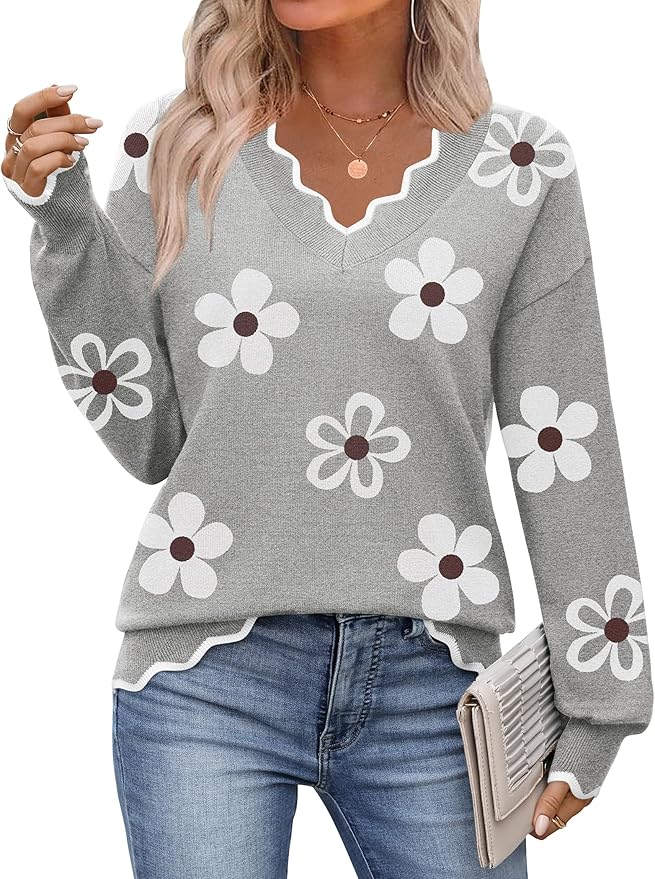 Zeagoo Women's 2026 Fall V Neck Sweater Casual Long Sleeve Lightweight Ribbed Knit Pullover Sweaters Dressy Casual Tops