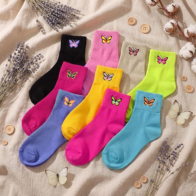 Eurzom 10 Pairs Socks Womens Crew Elastic Ankle Length Cotton Socks Aesthetic Cute Lightweight Low Cut Gifts for Women