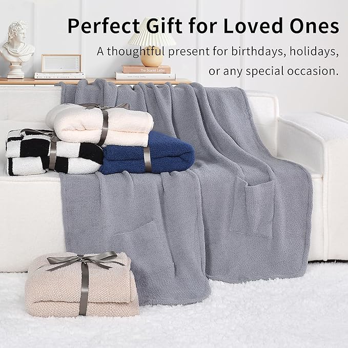 JOOJA Wearable Blanket Super Soft Feather Yarn Blanket Shawl with Pockets Fuzzy Throw Blanket TV Blanket for Adults Teens