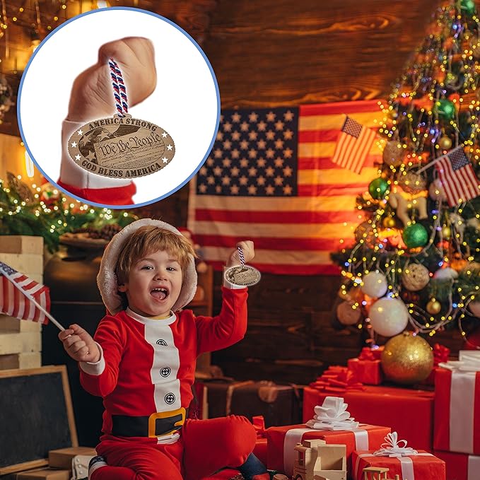 Jolette Designs US Constitutional Ornament - We The People Patriotic Accessory - American Christmas Ornaments - Wooden Circle Ornaments for Home, Car - Unique Decorations with Natural Wood Finish