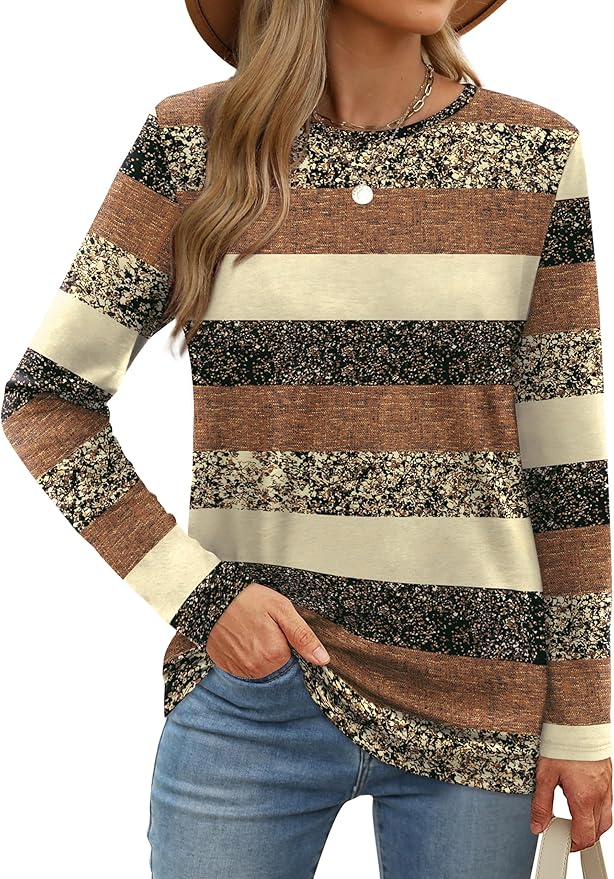 XIEERDUO Long Sleeve Shirts for Women Casual Crew Neck Basic Fall Tops Loose Fit Comfy