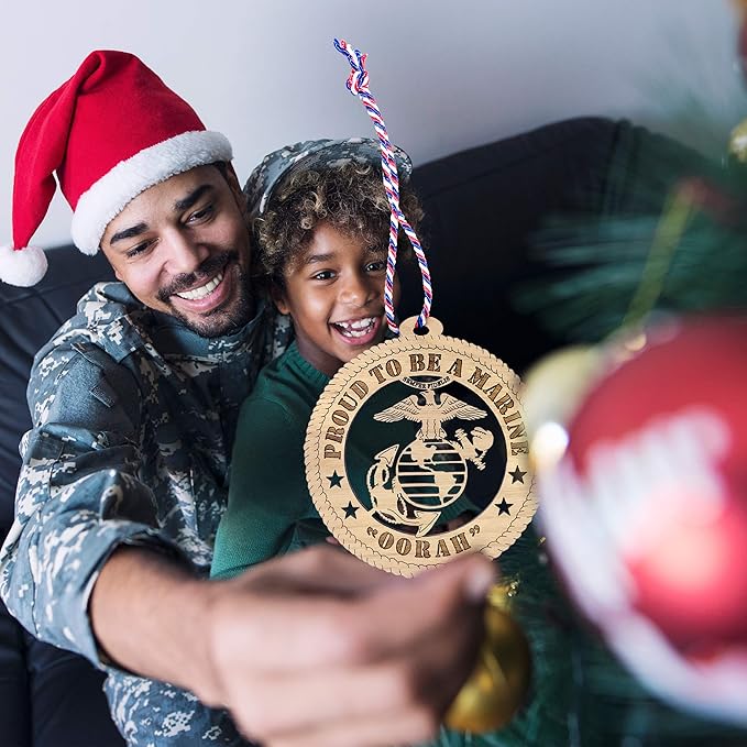 Jolette Designs Marine Corps Gifts - United States USMC Ornaments for Men and Women - Officially Licensed Oorah Christmas Tree Ornament - Wooden Marines Decorations for Home Decor - USA-Made