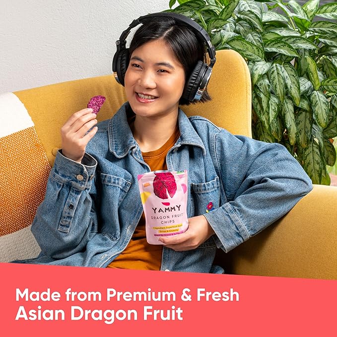 Yammy Dried Dragon Fruit Chips for Drinks Refreshers - Like Freeze Dry Dragonfruit Pieces - 1 Ingredient Healthy Snack for Adults & Kids - 2g Protein, 4g Fiber, Gluten Free Vegan, 5.6oz Value Size
