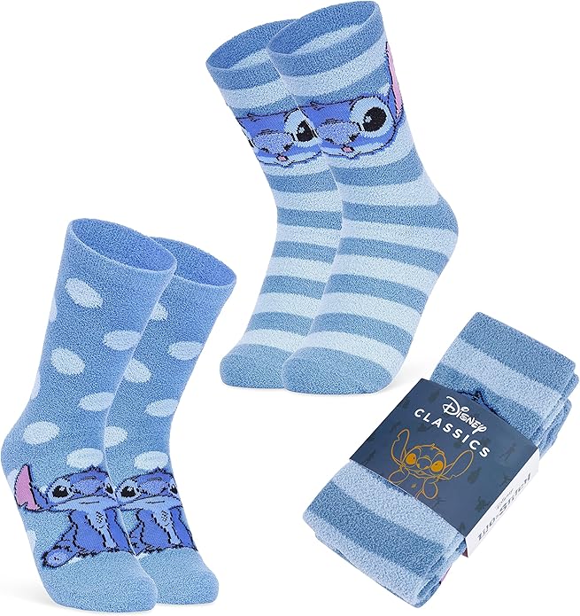 Disney Slippers Socks for Women & Teens US Size 4-9, Pack of 2 Non Slip Fleece Winter Socks, Soft & Fluffy, Gifts for Her