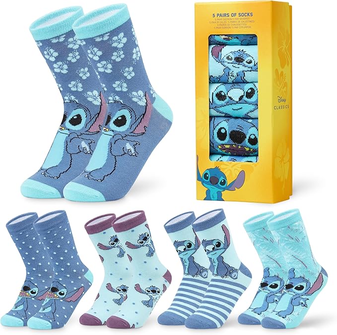Disney Stitch Socks Gifts for Women Teens, US Size 4-9, Baby Yoda Pack of 5 Fuzzy Casual Crew Socks for Home Sleep Winter