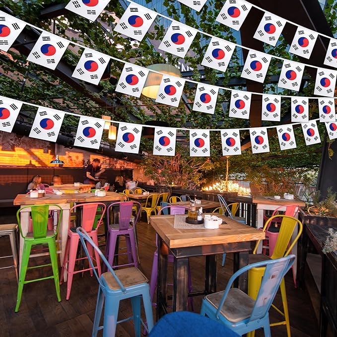 TSMD 2 Packs South Korea Flag Banner Korean Flags String Small Mini Hanging Flag Decorations,60 Feet 40 Flags