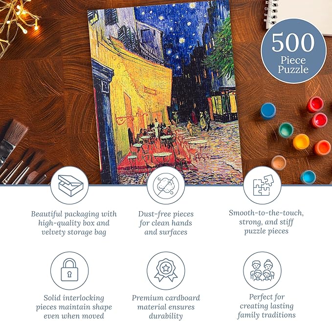 MOSAIC PUZZLES Cafe Terrace at Night Puzzles for Adults - Premium Jigsaw Puzzles, 500 Pieces