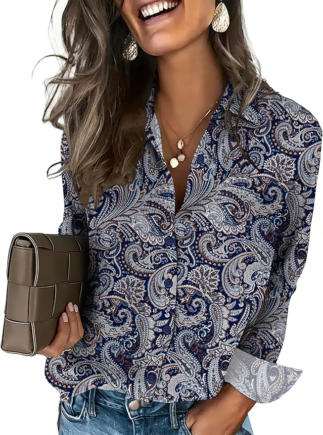 HOTOUCH Button Down Shirts for Women Long Sleeve Blouse Dressy Casual Business Work Tops with Pocket