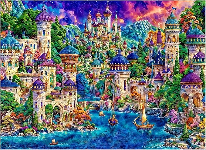 Naturelish Castle Jigsaw Puzzle for Adults 1000 Pieces, Fantasy Art Whimsical Colorful Unique Shaped Puzzle, Challenging Game for Family Activity Home Decor, 20x27 Inches