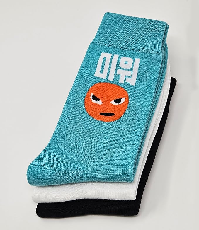 Meloday Funny K-pop Korean Lingo Socks No Compression Soft Cotton 3 pairs per pack - Salty Face