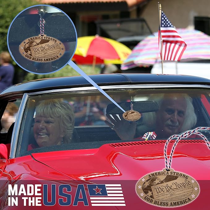 Jolette Designs US Constitutional Ornament - We The People Patriotic Accessory - American Christmas Ornaments - Wooden Circle Ornaments for Home, Car - Unique Decorations with Natural Wood Finish
