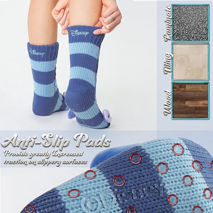 Disney Socks for Women Teens, US Size 4-9, Non Slip & Fluffy Fleece Slipper Socks, Soft, Warm, Breathable, Gifts for Her