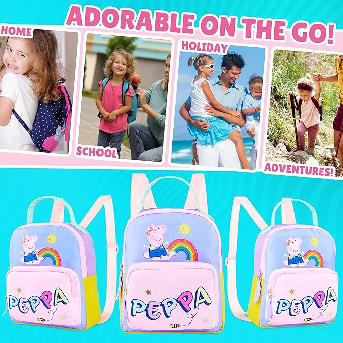 Get Trend Peppa Pig Mini Backpack for Kids Girls Toddlers 9x7” Cute Bag Travel Bag for Daycare Trips Vacation Fashion Gifts for Girls (Multi Peppa Pig)