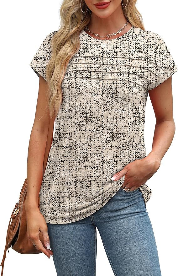 WEESO Womens Summer Tops Trendy 2026 Cap Sleeve T Shirts Crew Neck Pleated Front Beach Vacation Clothes Fashion