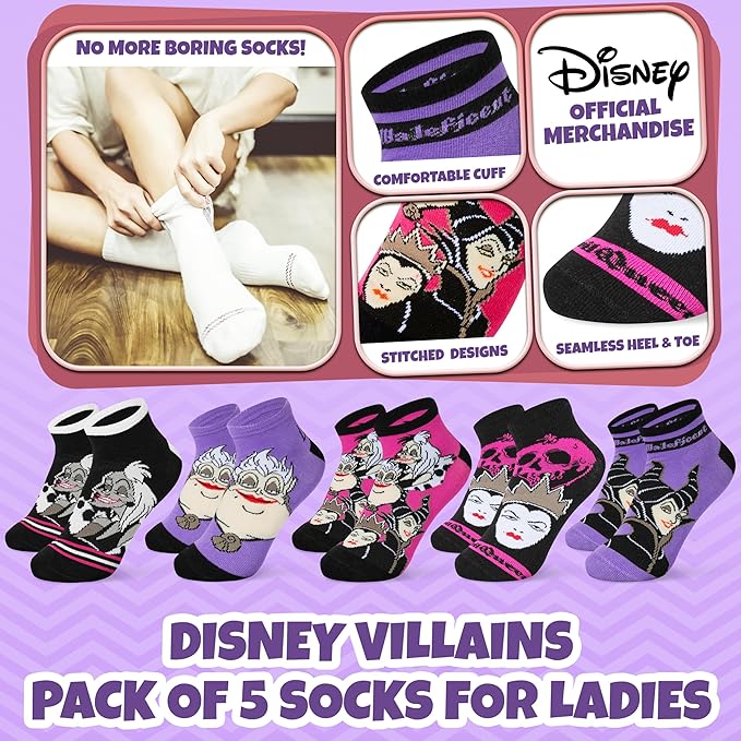 Disney Stitch Ankle Socks for Women, Teens US Size 4–9, Pack of 5 Casual Ladies Socks, Gifts for Her
