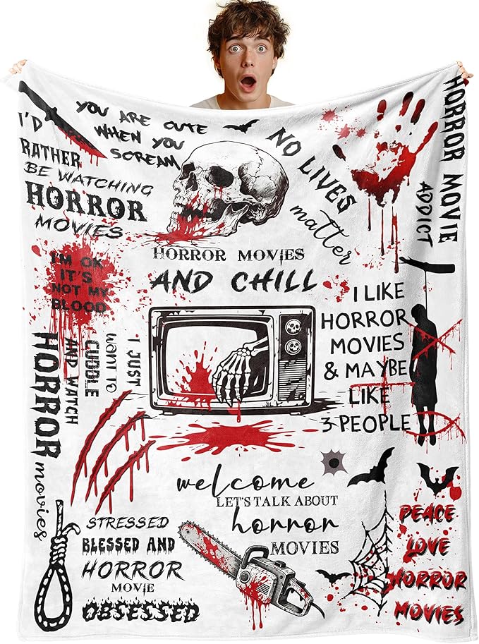 Loxezom Horror Movie Gifts Blanket 60" X 50", Halloween Christmas Birthday Gifts for Horror Movie Lovers, Scream Blanket/Merch/Birthday Party Decorations, Scary Movie Blanket