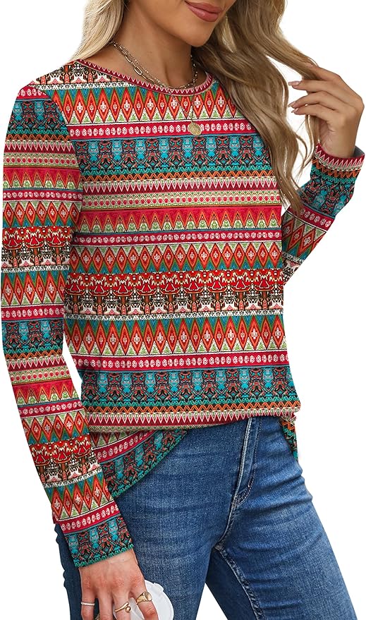 XIEERDUO Long Sleeve Shirts for Women Casual Crew Neck Basic Fall Tops Loose Fit Comfy