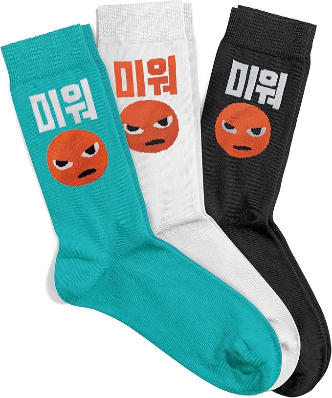 Meloday Funny K-pop Korean Lingo Socks No Compression Soft Cotton 3 pairs per pack - Salty Face