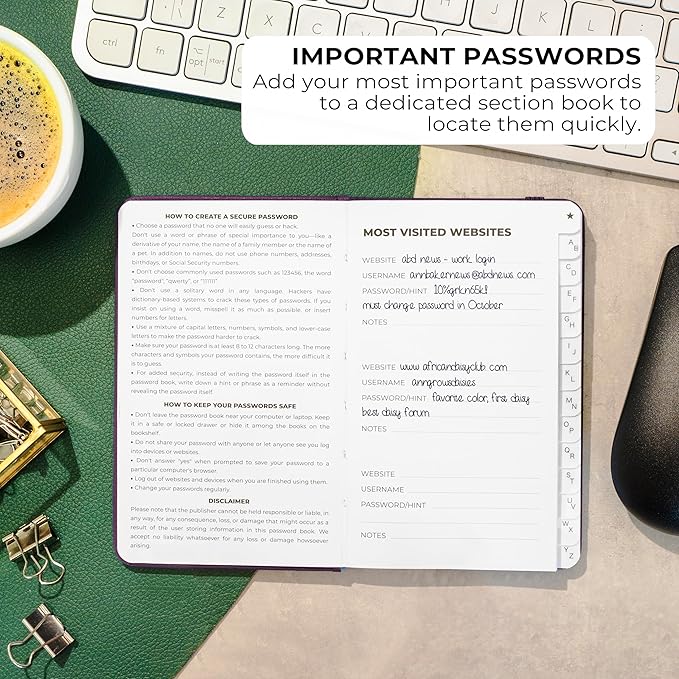 Clever Fox Password Book 2nd Edition Small – Pocket Password Keeper with Alphabetical Tabs – Internet Address Notebook & Login Details Organizer Journal – 3.5x5.6” (Purple)
