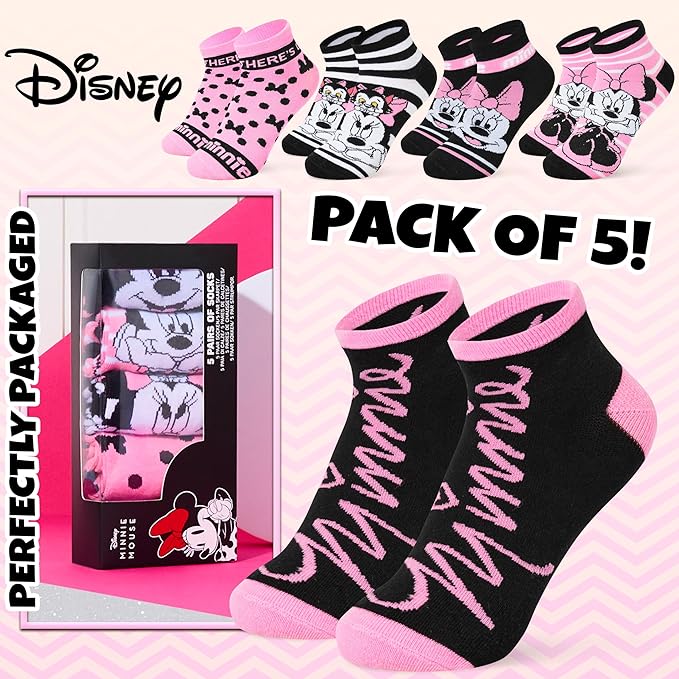 Disney Stitch Ankle Socks for Women, Teens US Size 4–9, Pack of 5 Casual Ladies Socks, Gifts for Her
