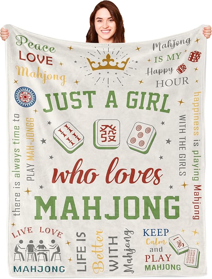 Turelos Mahjong Gifts for Women, Mahjong Blanket, Mah-Jong Themed Present, Mah Jong Accessories Gifts for Mah Jong Lovers for Christmas/Birthday Throw Blanket 60x50in