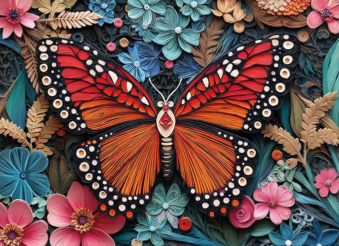 Naturelish Butterfly Jigsaw Puzzles for Adults 1000 Pieces, Brain Challenging Shaped Puzzle for Game Night, Family, Friends, Size is 26.6 x 19.2, Paper Cutting Art