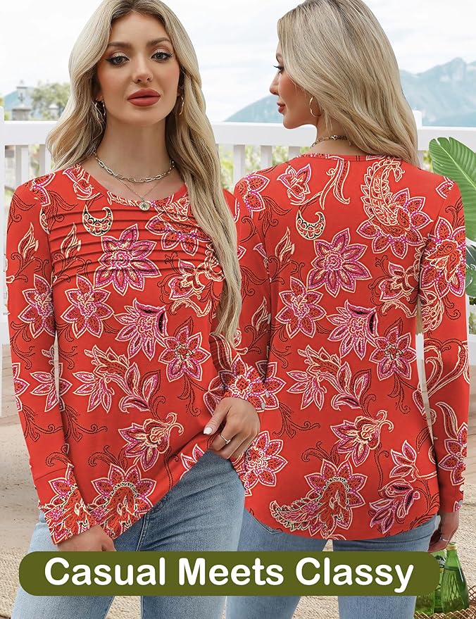 Blouses for Women Dressy Casual Long Sleeve Fall Fashion Tops Trendy Outfits for Work Office Shirts Thicker Clothes
