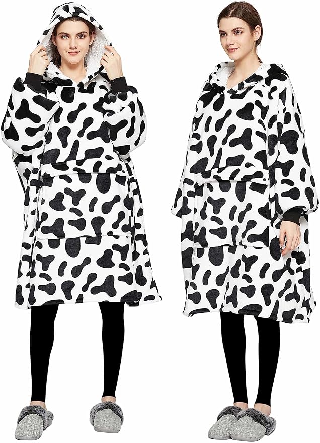 KFUBUO Wearable Blanket Hoodie for Adults Sherpa All Patterns Oversized Sweatshirt Blanket with Pockets Printing-dairycow