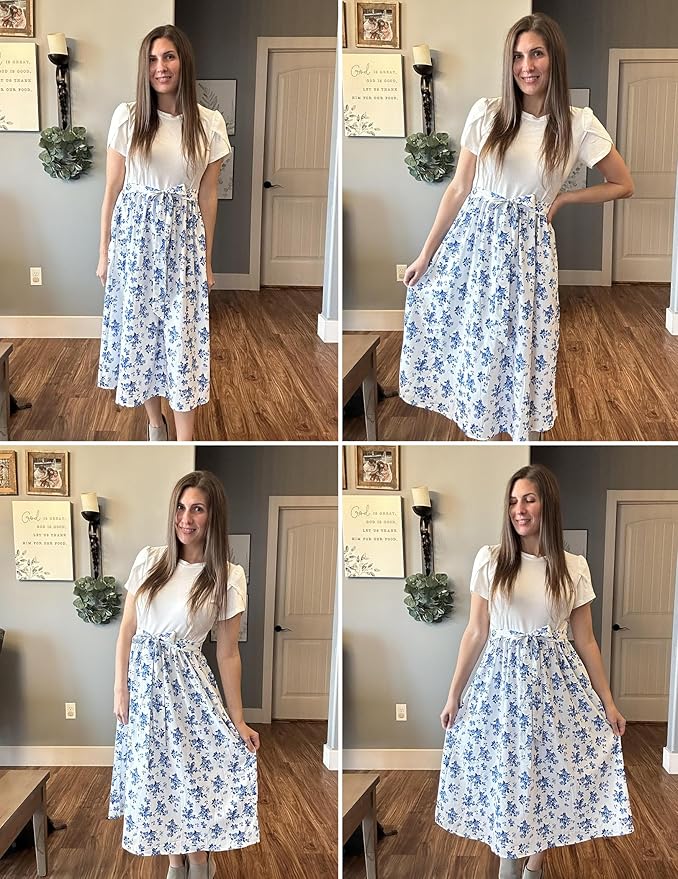 Zeagoo Womens Midi Dress Summer Short Sleeve Dress with Pockets 2025 Casual Floral T-Shirt Dress Flowy Beach Sundress