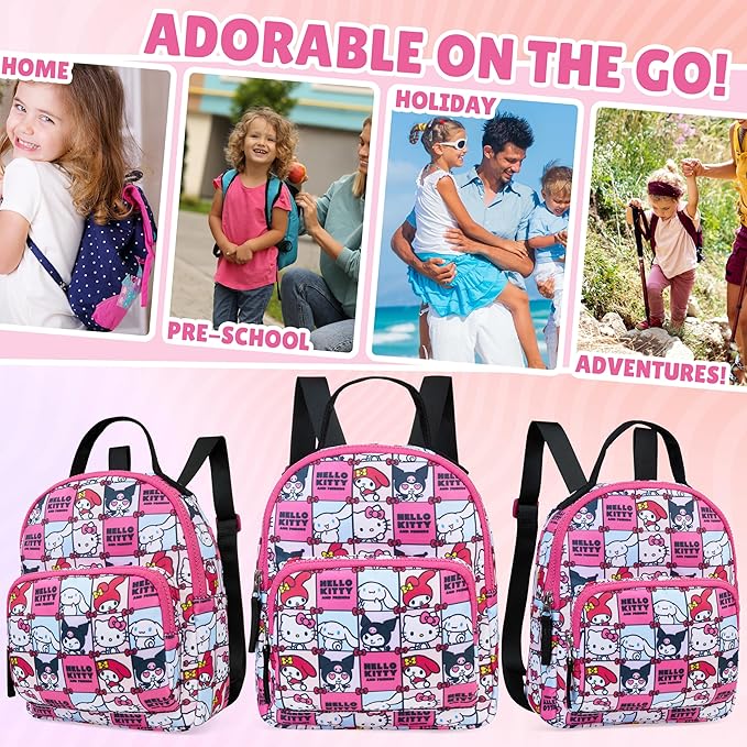 Get Trend Hello Kitty Mini Backpack for Kids Girls 9x7” Travel Bag Kawaii Bag for Daycare Trips Vacation Fashion Gifts for Girls (Pink Hello Kitty)