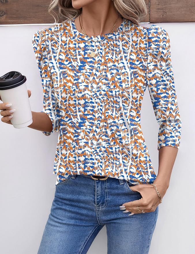 Ivicoer 3/4 Length Sleeve Womens Tops Summer Spring Tops for Women 2025 Puff Lace Sleeve Shirts Blouses