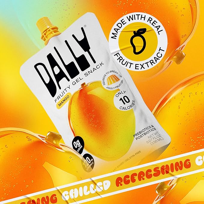 Dally Mango Drinkable Konjac Jelly (10 Pouches) – 10-Calorie, Zero Sugar Korean Fruit Snack – Prebiotics & Postbiotics for Skin, Immune & Weight Management