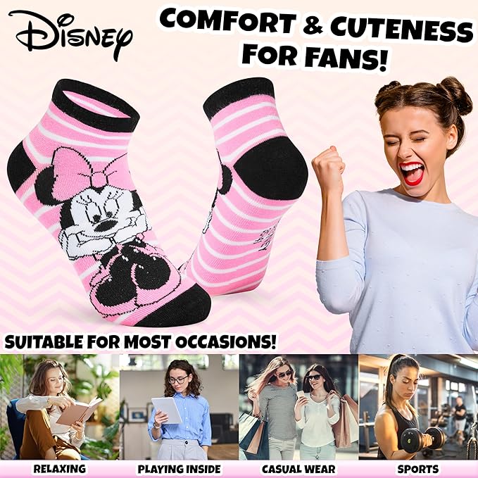 Disney Stitch Ankle Socks for Women, Teens US Size 4–9, Pack of 5 Casual Ladies Socks, Gifts for Her