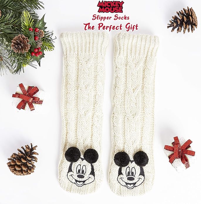 Disney Socks for Women Teens, US Size 4-9, Non Slip & Fluffy Fleece Slipper Socks, Soft, Warm, Breathable, Gifts for Her