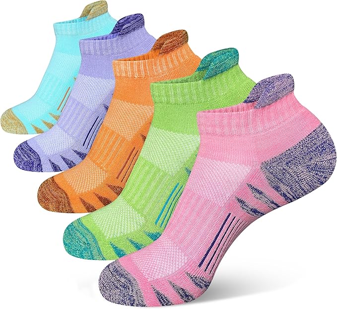 Heyoboy Womens Ankle Anti-blister Thick Cushioned Wicking Odor Resist Athletic Running Socks 5 Pairs