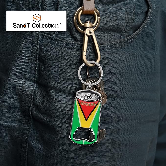 SandT Collection - Guyana Metal Beer Bottle Opener Keychain Set of 3 Cans