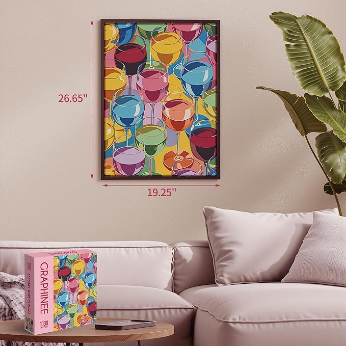 Graphinee Jigsaw Puzzles for Adults 1000 Pieces, Wine Glass Puzzle, Colorful as Home Wall Decor for Family Challenging Games