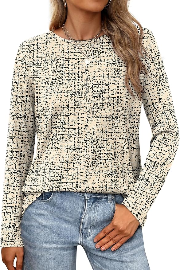 XIEERDUO Long Sleeve Shirts for Women Casual Crew Neck Basic Fall Tops Loose Fit Comfy