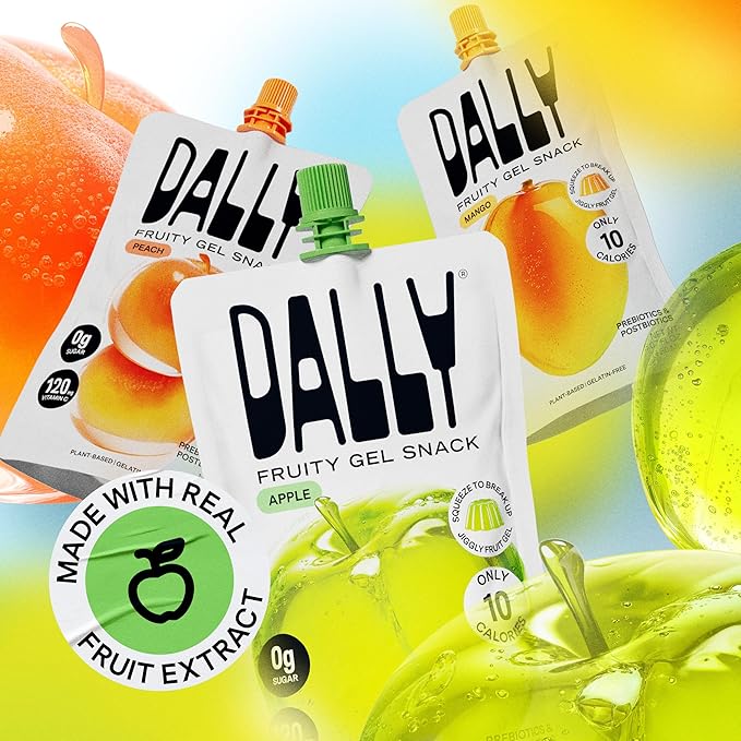 Dally Apple Drinkable Konjac Jelly (10 Pouches) – 10-Calorie, Zero Sugar Korean Fruit Snack – Prebiotics & Postbiotics for Skin, Immune & Weight Management