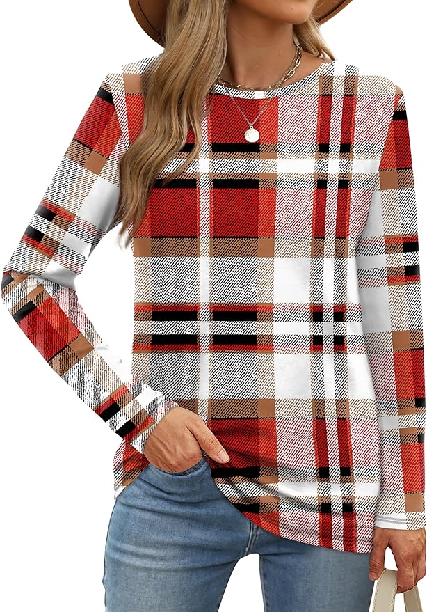 XIEERDUO Long Sleeve Shirts for Women Casual Crew Neck Basic Fall Tops Loose Fit Comfy