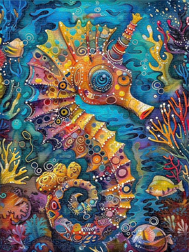 Naturelish 1000 Piece Jigsaw Puzzle for Adults - Vibrant Seahorse Design, 1000 Pieces Challenging & Colorful Art Puzzle for Adults, Color-Coded Back, Puzzle Gift-Ready 19.25 x 26.65 in