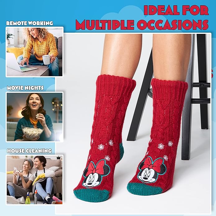 Disney Fluffy Socks for Women and Teenagers Soft Warm Slipper Socks Non Slip One Size Lounge Wear Gifts for Women