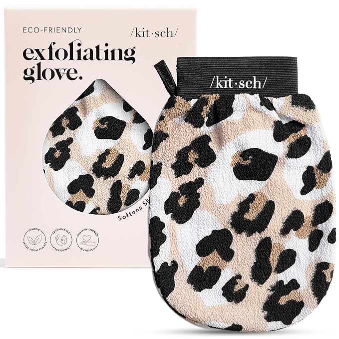 Kitsch Exfoliating Glove – Korean Exfoliating Mitt & Deep Exfoliating Body Scrubber for Shower, Bath | Body Exfoliator, Dead Skin Remover | Skin Care for Smooth, Renewed Skin - 1pc, Leopard