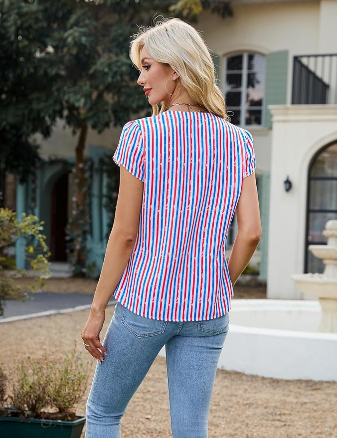 Blooming Jelly Women's Dressy Casual Tops Business Work Blouses White Button Down Shirts Cap Sleeve V Neck Tshirt