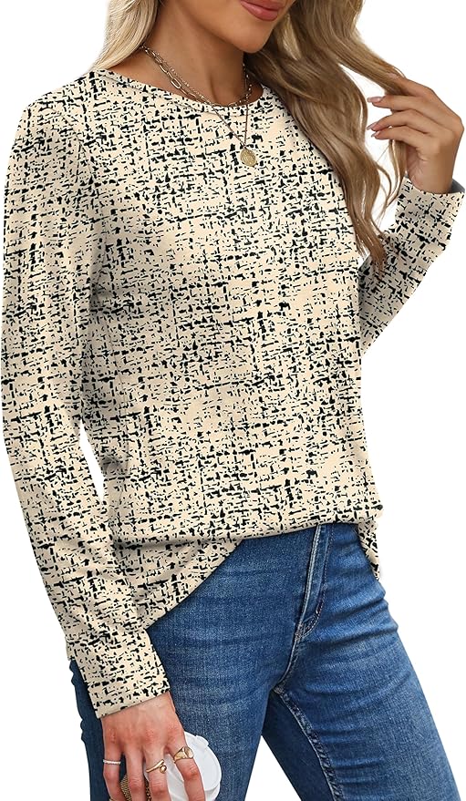 XIEERDUO Long Sleeve Shirts for Women Casual Crew Neck Basic Fall Tops Loose Fit Comfy