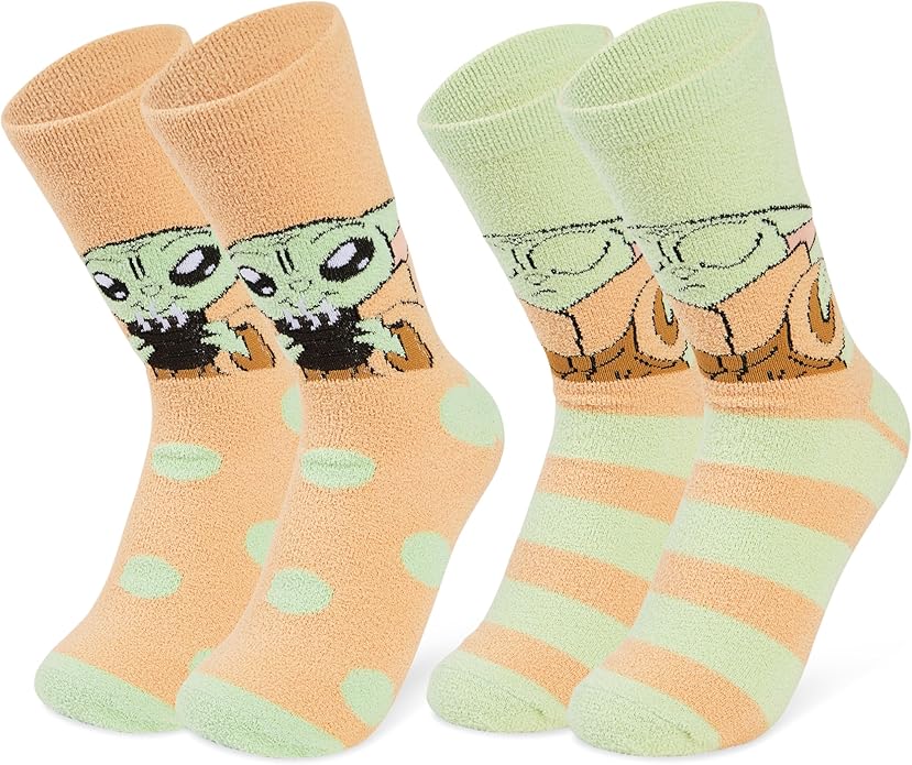 Disney Slippers Socks for Women & Teens US Size 4-9, Pack of 2 Non Slip Fleece Winter Socks, Soft & Fluffy, Gifts for Her